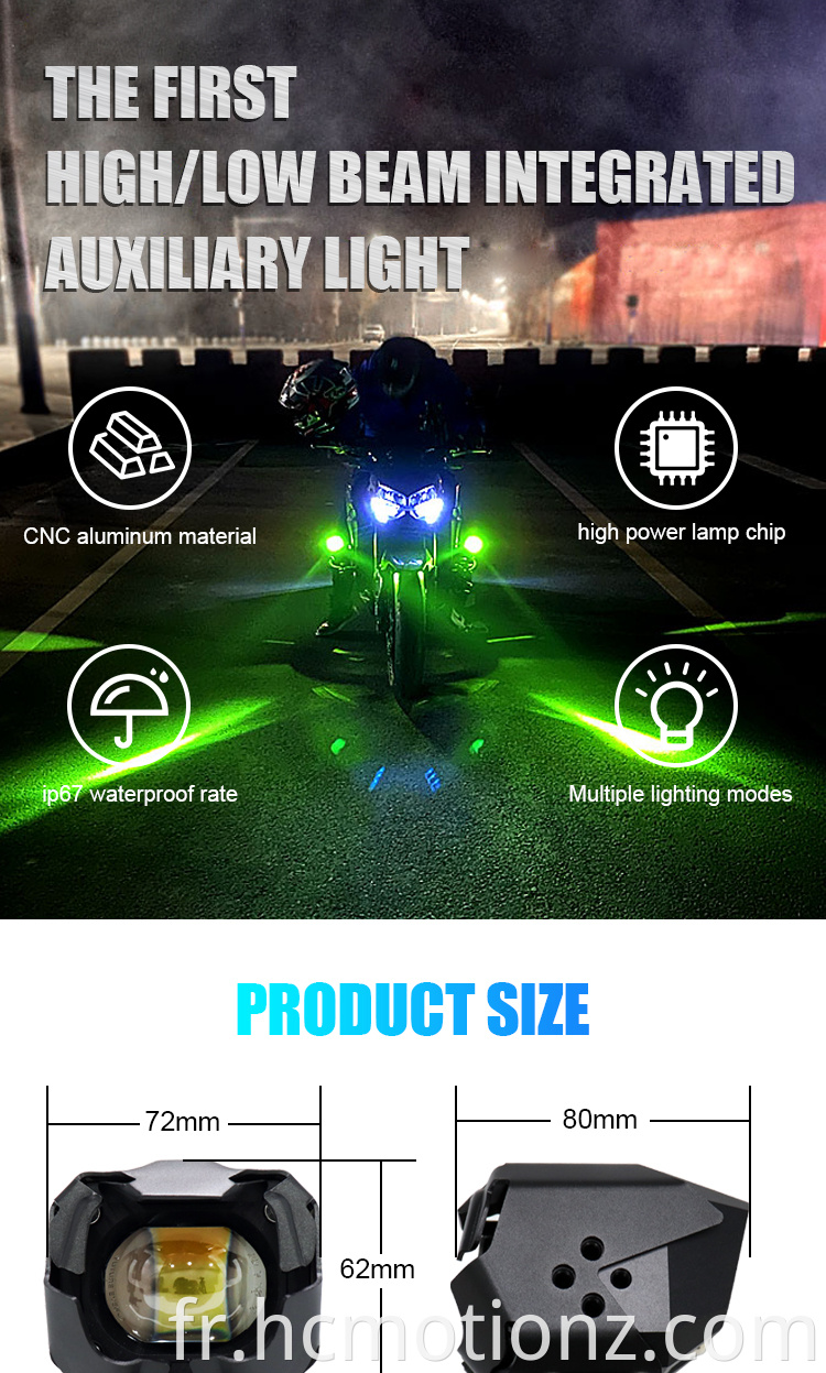 HCMOTION FACTOIRE HAUTE BOUR BOUR REPORT 60W Super luminosité RGB Muti Couleur DRL Motorcycle Spot Light Auxiliary Light LED Spotlight